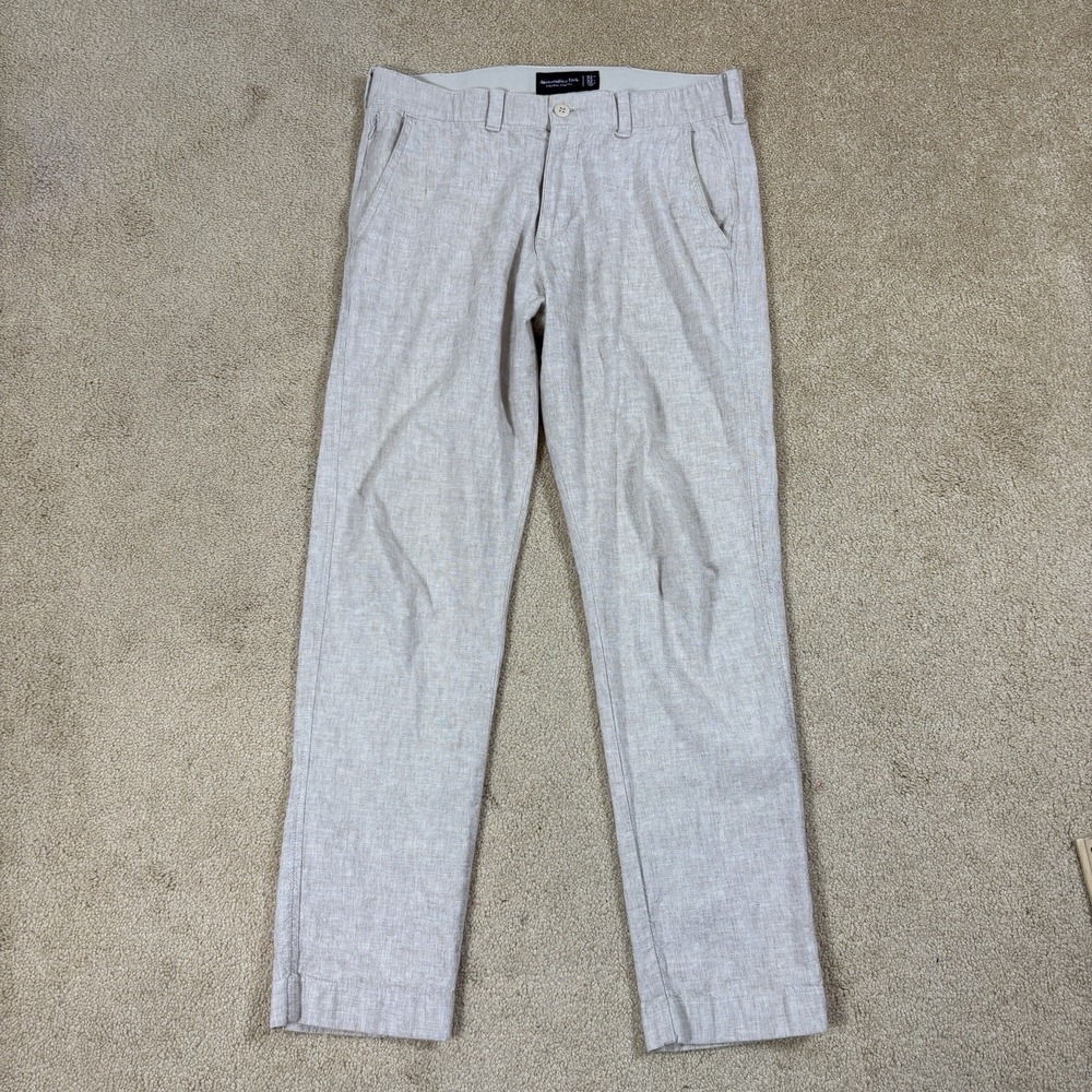 Abercrombie & Fitch Men's Beige Straight Fit Linen Blend Stretch Pants 32x32